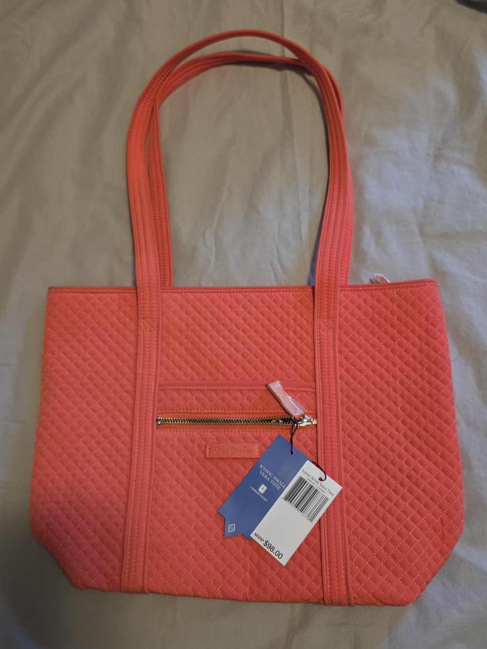 Quilted Coral Tote Bag - Women New With Tags